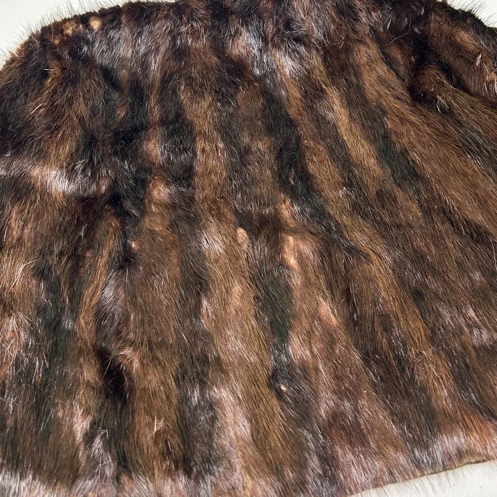 Unbranded Real Fur Stole Wrap Womens One Size Brown Vintage Floral Lined C2